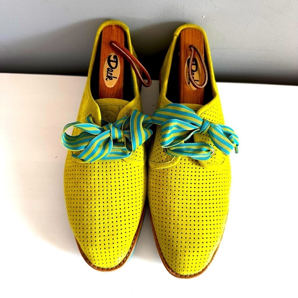 Johnston & Murphy Stunning Lime Green & Turquoise Soft Suede Lace Up Oxford Sz 9